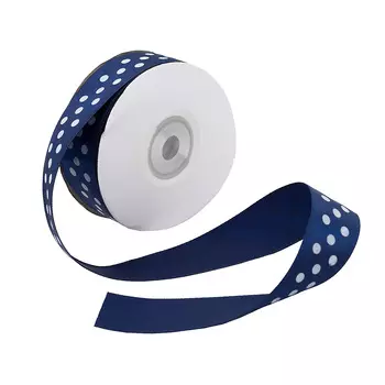 Лента атласная 'Горошек', 25мм*22,5м (темно-синий)