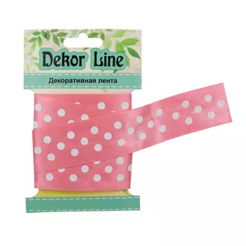 Лента атласная 'Горошек', 25мм*3м (розовый)