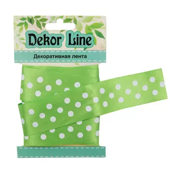 Лента атласная 'Горошек', 25мм*3м (зеленый)