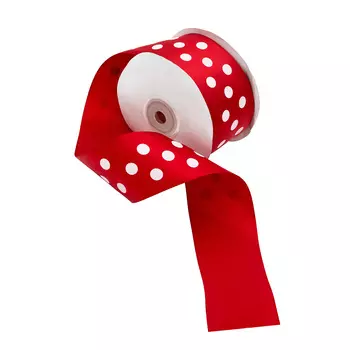 Лента атласная 'Горошек', 45мм*22,5м (красный)