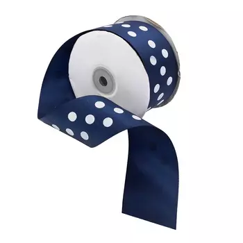 Лента атласная 'Горошек', 45мм*22,5м (темно-синий)