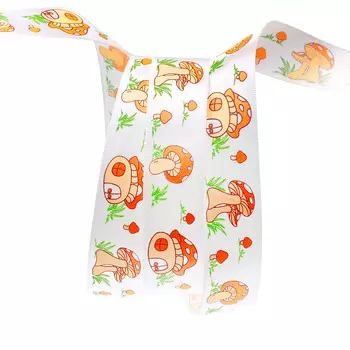 Лента атласная PREMIUM 'Грибы', 22мм*22,5м (029 белый)