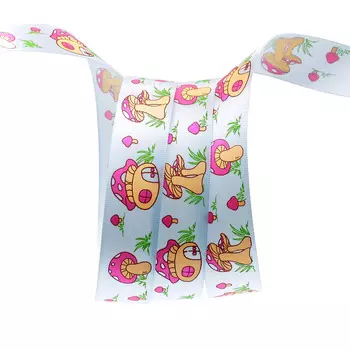 Лента атласная PREMIUM 'Грибы', 22мм*22,5м (303 голубой)