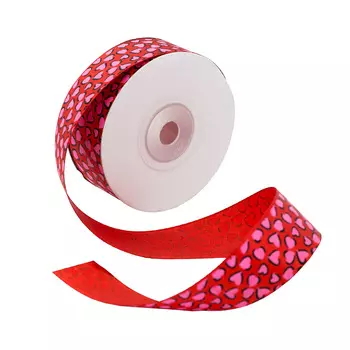 Лента атласная 'Маленькие сердечки' 2,5см*22,86м (красный)