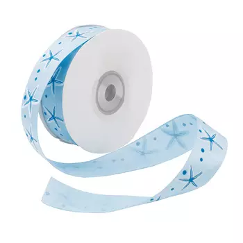 Лента атласная 'Морская звезда', 25мм*22,5м (голубой)