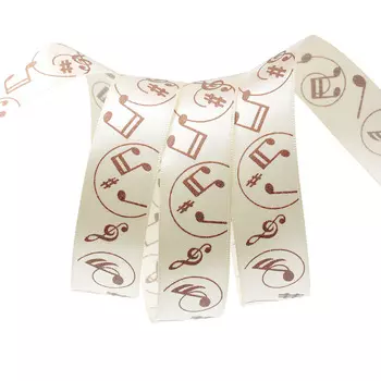 Лента атласная PREMIUM 'Ноты', 22мм*22,5м (A2-004 кремовый)