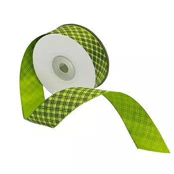 Лента атласная 'Пересечение' 2,5см*22,86м (желтый неон)