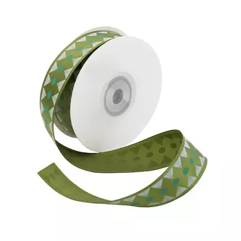 Лента атласная 'Ромбы', 25мм*22,5м (зеленый)