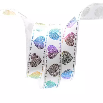 Лента атласная PREMIUM 'Сердечки', 25мм*22,5м (A2-001 белый)