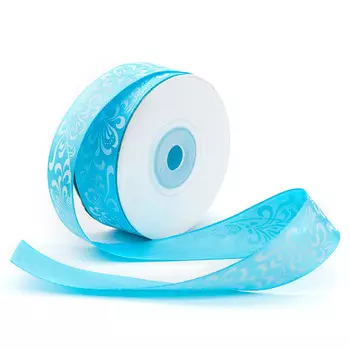 Лента атласная 'Узор' 2,5см*22,86м (голубой)