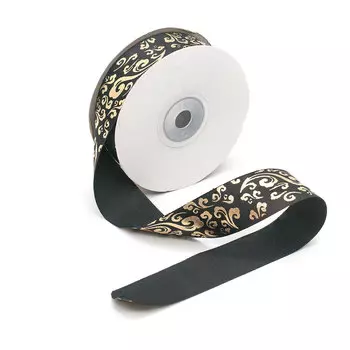 Лента атласная 'Зимний узор' 2,5см*22,86м (золото)