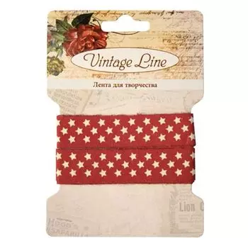 Лента декоративная для творчества 'Звездочки', хлопок, 16 мм*1 м (красный/белый)