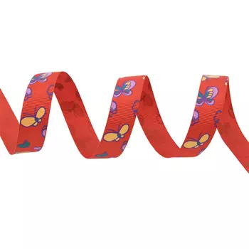 Лента репсовая 'Бабочки 1' 1,5см*22,86м (красный)