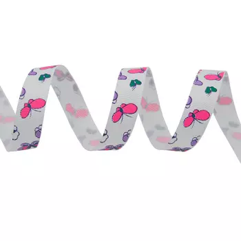 Лента репсовая 'Бабочки 1' 1,5см*22,86м (белый)