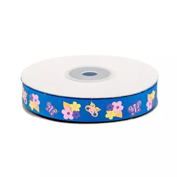 Лента репсовая 'Бабочки 2' 1,5см*22,86м (синий)