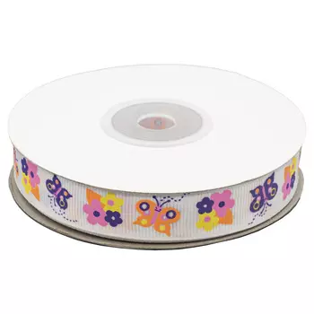 Лента репсовая 'Бабочки 2' 1,5см*22,86м (белый)