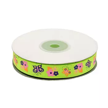 Лента репсовая 'Бабочки 2' 1,5см*22,86м (желтый неон)