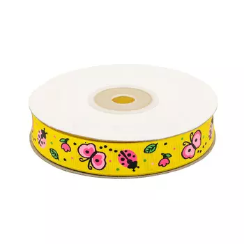Лента репсовая 'Бабочки и цветы' 1,5см*22,86м (желтый)