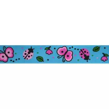 Лента репсовая 'Бабочки и цветы' 1,5см*22,86м (голубой)