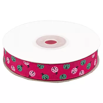 Лента репсовая 'Божьи коровки' 1,5см*22,86м (розовый)