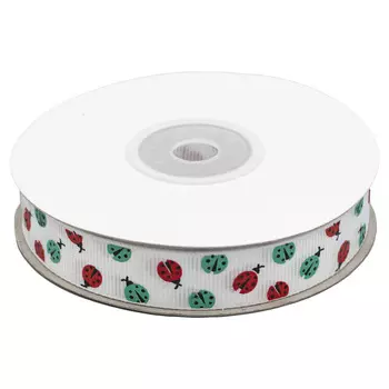 Лента репсовая 'Божьи коровки' 1,5см*22,86м (белый)