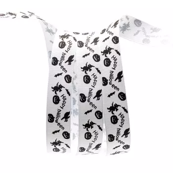 Лента репсовая PREMIUM 'Черно-белый Хэллоуин' 20мм*22,5м (029 белый)