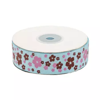 Лента репсовая 'Цветочки 1' 2,5см*22,86м 3-83 (голубой)