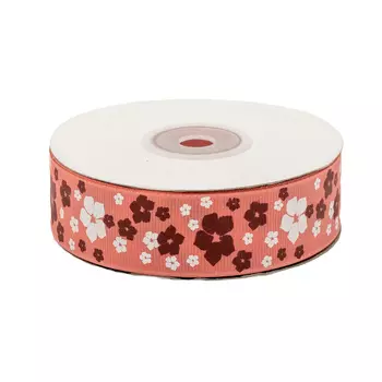 Лента репсовая 'Цветочки 1' 2,5см*22,86м 3-83 (корраловый)