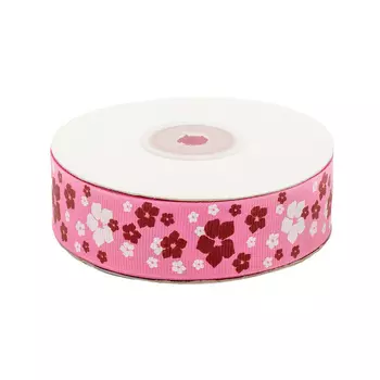 Лента репсовая 'Цветочки 1' 2,5см*22,86м 3-83 (фуксия)