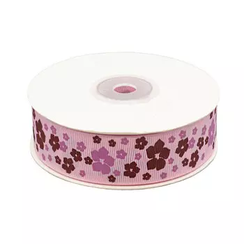 Лента репсовая 'Цветочки 1' 2,5см*22,86м 3-83 (св.розовый)