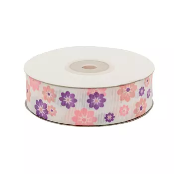 Лента репсовая 'Цветочки 2' 2,5см*22,86м (розовый/сиреневый)