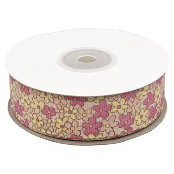 Лента репсовая 'Цветочки 3' 2,5см*22,86м (св.розовый)