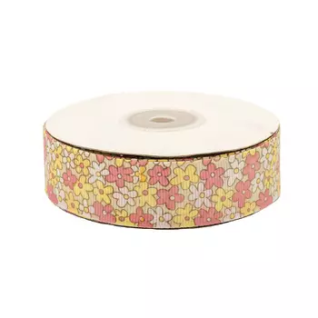 Лента репсовая 'Цветочки 3' 2,5см*22,86м (белый)