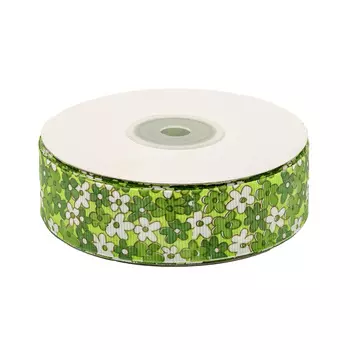 Лента репсовая 'Цветочки 3' 2,5см*22,86м (зеленый)