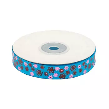 Лента репсовая 'Цветочки 4' 1,5см*22,86м (синий)