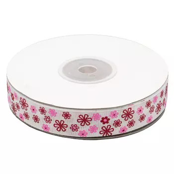 Лента репсовая 'Цветочки 4' 1,5см*22,86м (белый)