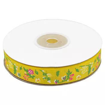 Лента репсовая 'Цветочки маленькие' 1,5см*22,86м (желтый)