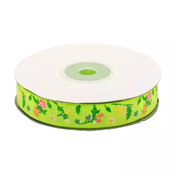 Лента репсовая 'Цветочки маленькие' 1,5см*22,86м (желтый неон)