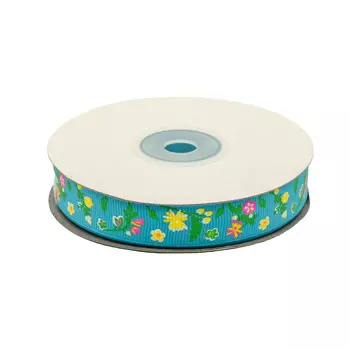 Лента репсовая 'Цветочки маленькие' 1,5см*22,86м (голубой)