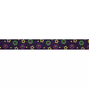 Лента репсовая 'Цветочки мелкие 2' 1,5см*45,72м (15148 т.фиолетовый)
