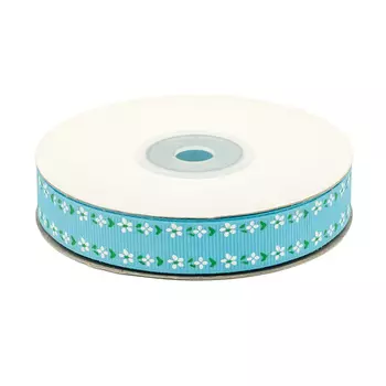Лента репсовая 'Цветочный орнамент' 1,5см*22,86м (голубой)