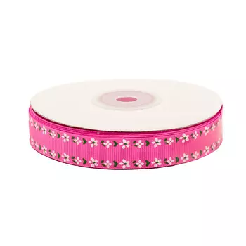 Лента репсовая 'Цветочный орнамент' 1,5см*22,86м (розовый)