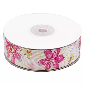 Лента репсовая 'Цветы 1' 2,5см*22,86м