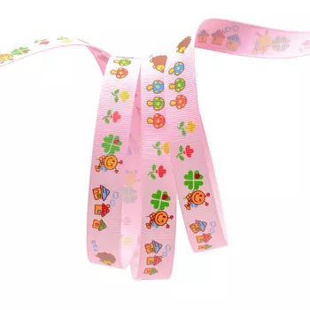 Лента репсовая PREMIUM 'Ежик и Пчелка', 16мм*22,5м (A5-012 розовый)