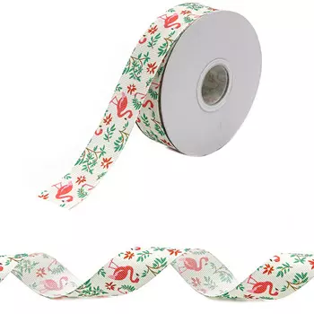 Лента репсовая 'Красные фламинго' 25мм*22,86м