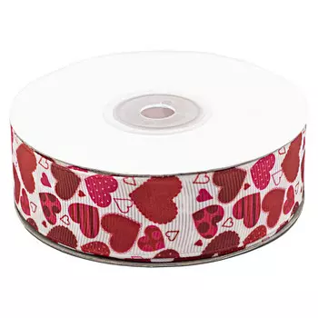 Лента репсовая 'Красные сердечки' 2,5см*22,86м