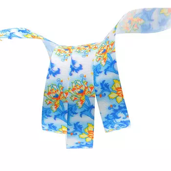 Лента репсовая PREMIUM 'Новогодние цветы' 22мм*22,5м (029 белый)