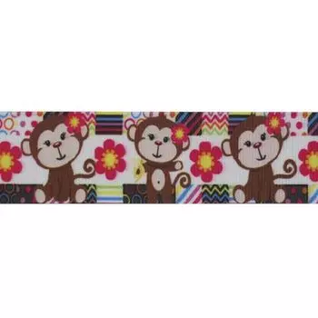Лента репсовая 'Обезьянки' 2,5см*22,86м