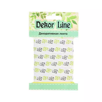 Лента репсовая 'Орнамент Меандр', 10мм*3м (белый/зеленый)