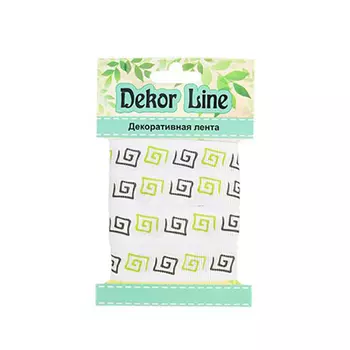 Лента репсовая 'Орнамент Меандр', 15мм*3м (белый/зеленый)